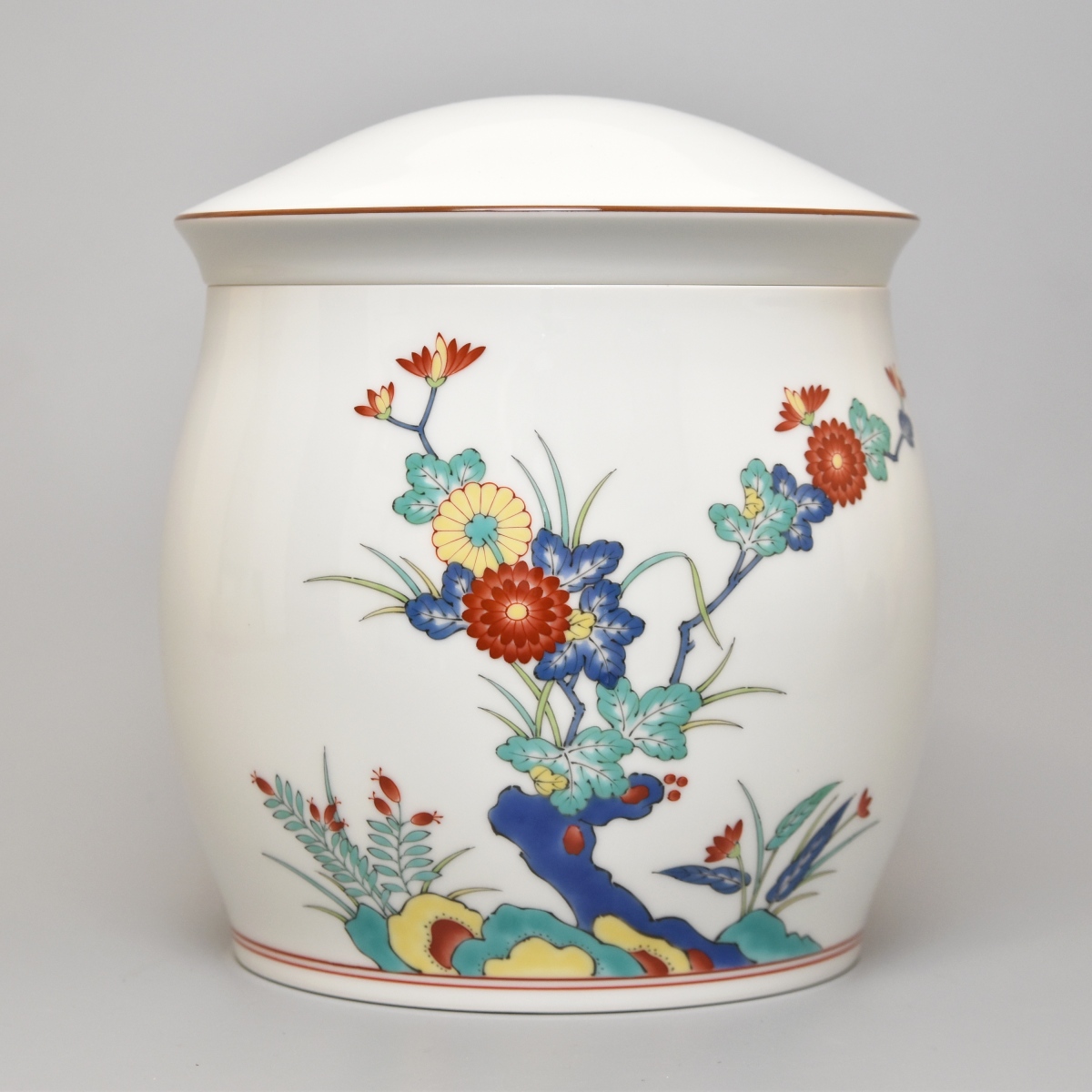【色絵岩菊】家型7寸骨壺1